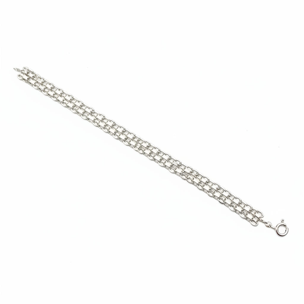 925 Sterling Silver Multi-Row link Design Bracelet