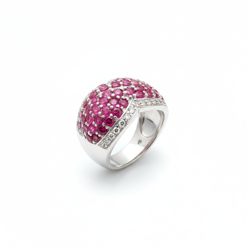 925 Sterling Silver Ruby Pave Dome Cocktail Ring