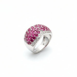 925 Sterling Silver Ruby Pave Dome Cocktail Ring