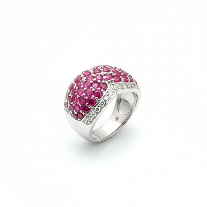 925 Sterling Silver Ruby Pave Dome Cocktail Ring
