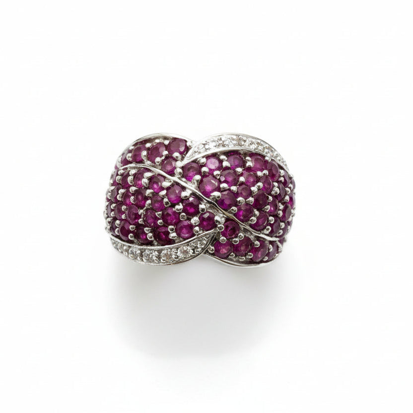 925 Sterling Silver Ruby Pave Dome Cocktail Ring