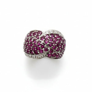 925 Sterling Silver Ruby Pave Dome Cocktail Ring