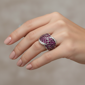 925 Sterling Silver Ruby Pave Dome Cocktail Ring