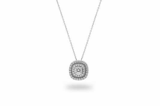 925 Sterling Silver CZ Center Diamond Halo Statement Necklace