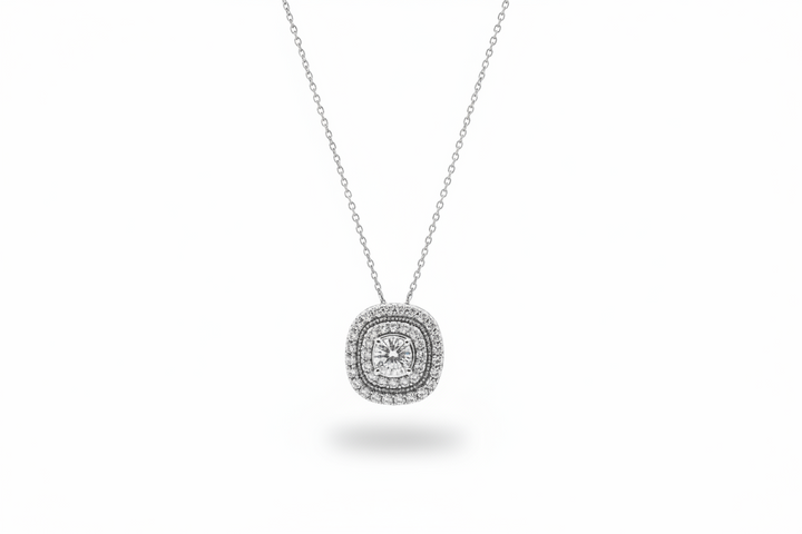 925 Sterling Silver CZ Center Diamond Halo Statement Necklace