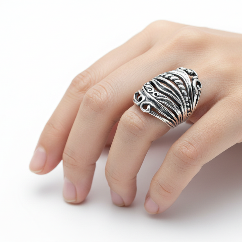 925 Sterling Silver Filigree Scroll Design Ring