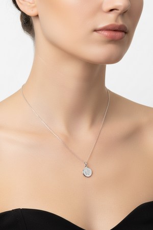 925 Sterling Silver Diamond Butterfly Disc Pendant Necklace