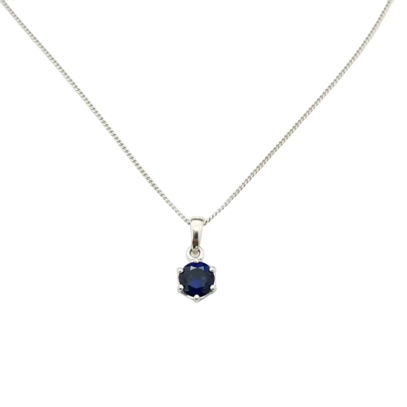 925 Sterling Silver Blue Cubic Zirconia Solitaire Pendant Necklace
