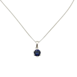 925 Sterling Silver Blue Cubic Zirconia Solitaire Pendant Necklace
