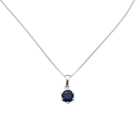 925 Sterling Silver Blue Cubic Zirconia Solitaire Pendant Necklace