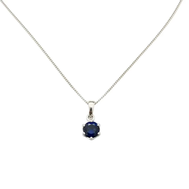 925 Sterling Silver Blue Cubic Zirconia Solitaire Pendant Necklace