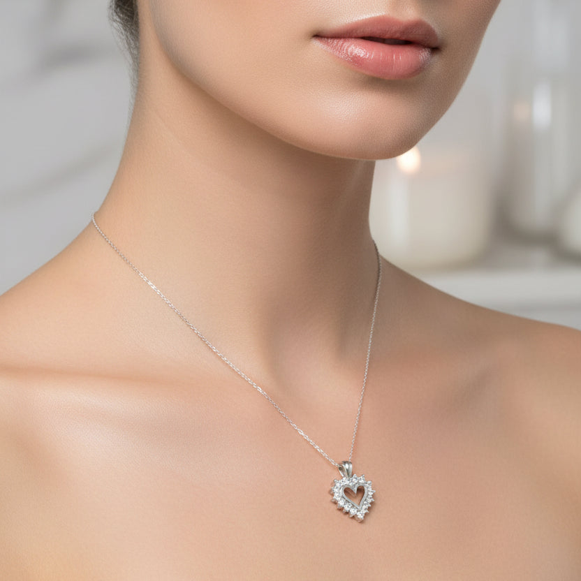 10k White Gold Heart Pendant with Diamonds Necklace, TDW: 0.16ct I2 H