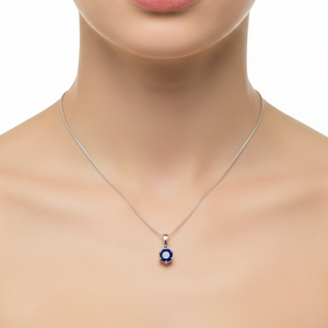 925 Sterling Silver Blue Cubic Zirconia Solitaire Pendant Necklace