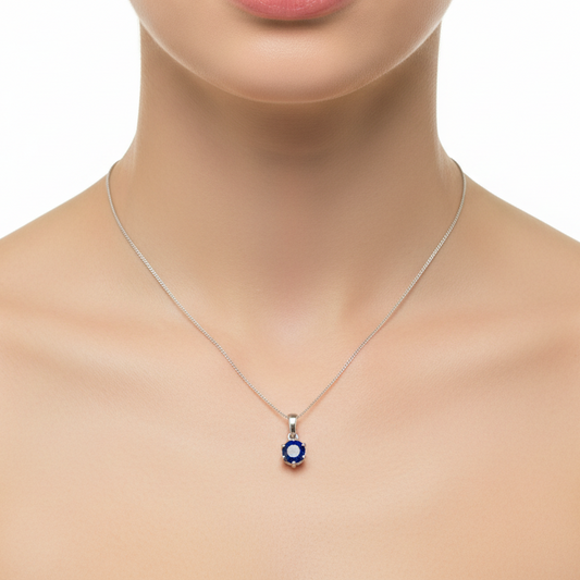 925 Sterling Silver Blue Cubic Zirconia Solitaire Pendant Necklace