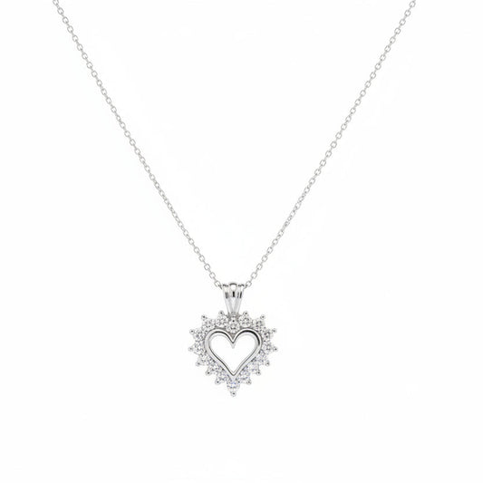 10k White Gold Heart Pendant with Diamonds Necklace, TDW: 0.16ct I2 H