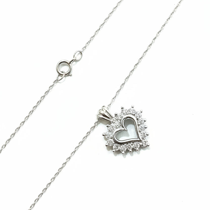 10k White Gold Heart Pendant with Diamonds Necklace, TDW: 0.16ct I2 H