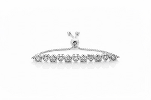 925 Sterling Silver Diamond Heart Bolo Bracelet