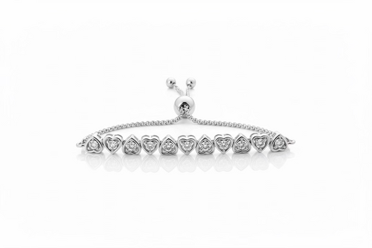 925 Sterling Silver Diamond Heart Bolo Bracelet