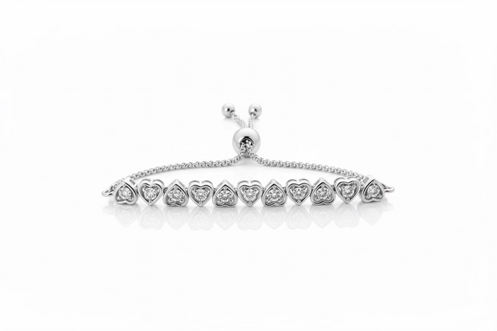 925 Sterling Silver Diamond Heart Bolo Bracelet