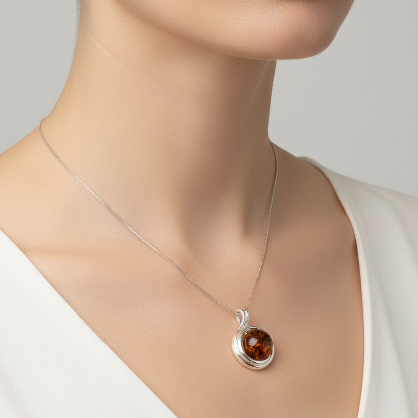 925 Sterling Silver Amber Necklace