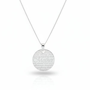 925 Sterling Silver Engraved ‘Mother’ Disc Pendant Necklace