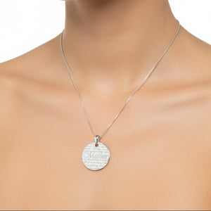 925 Sterling Silver Engraved ‘Mother’ Disc Pendant Necklace