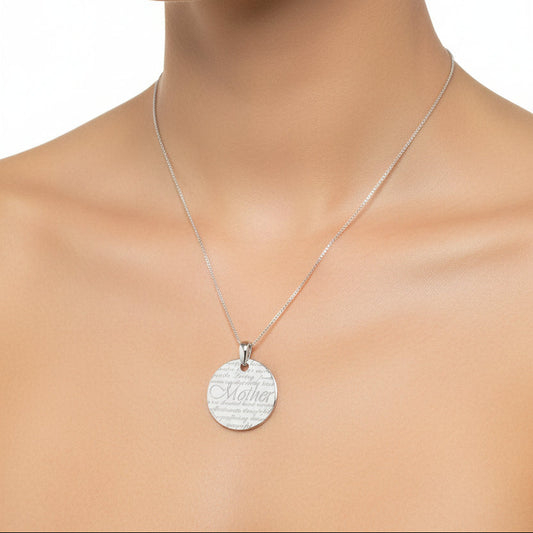 925 Sterling Silver Engraved ‘Mother’ Disc Pendant Necklace