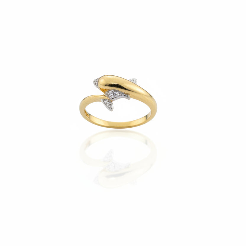 10k Yellow Gold Diamond Setting Dolphin Ring, TDW: 0.014ct SI I