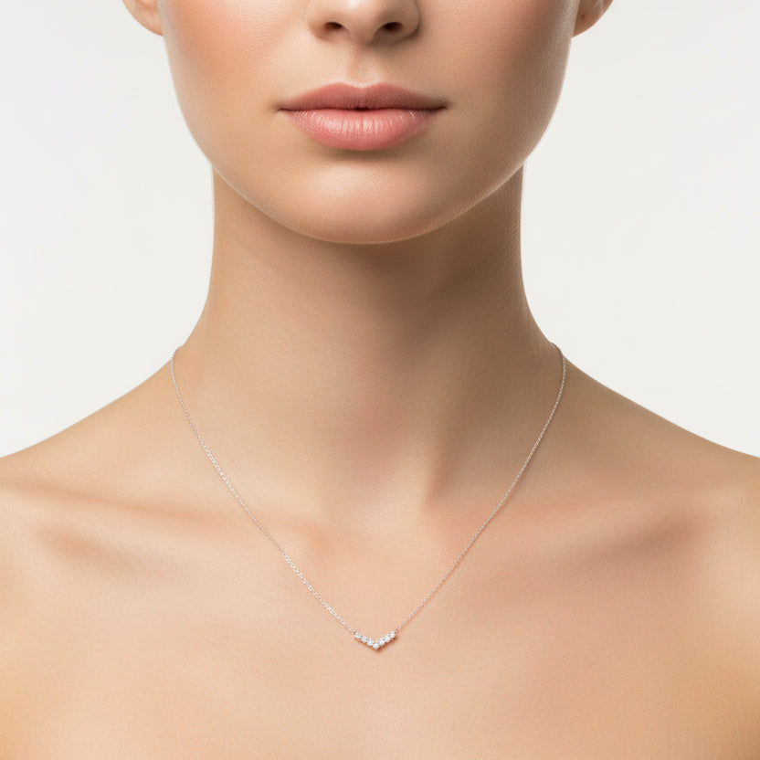 925 Sterling Silver Pavé CZ Chevron Necklace