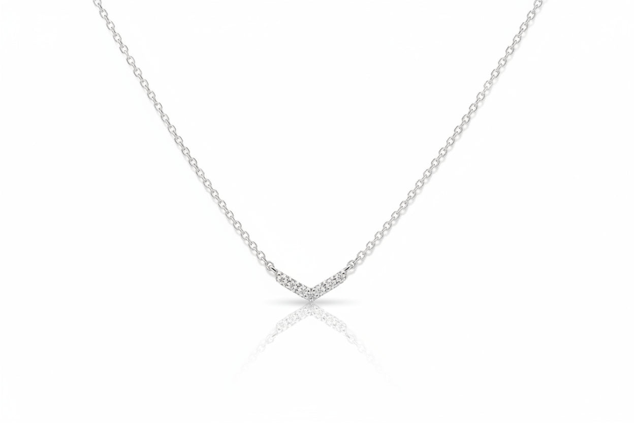 925 Sterling Silver Pavé CZ Chevron Necklace