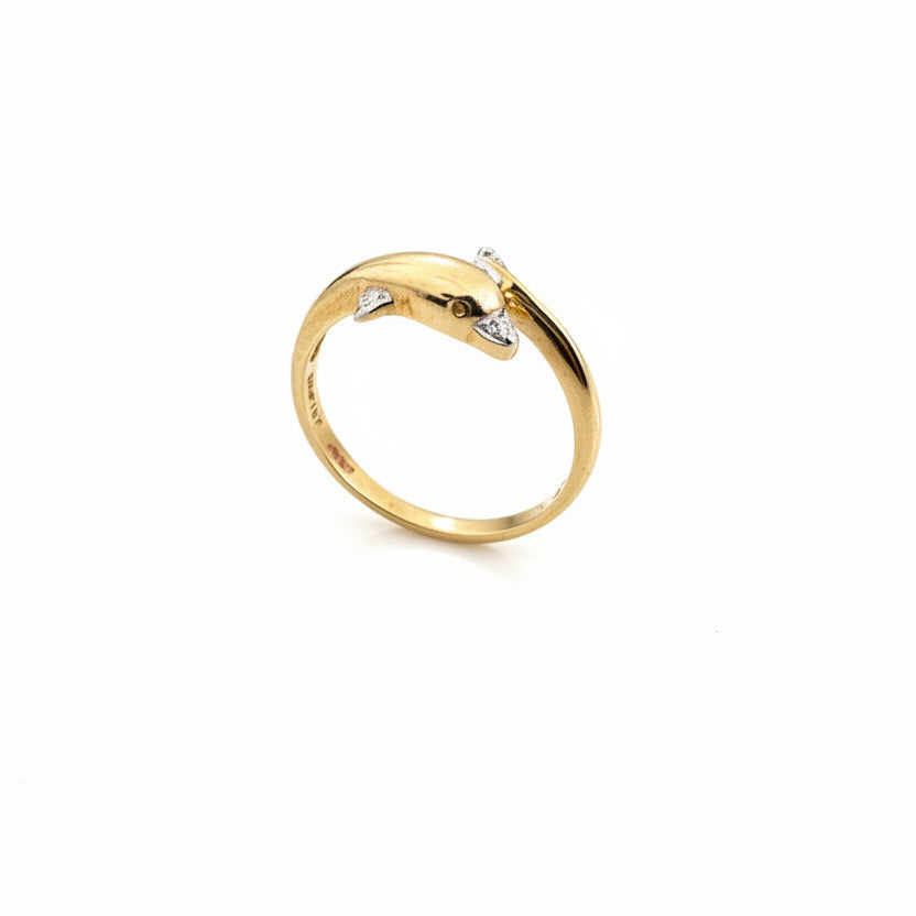 10k Yellow Gold Diamond Setting Dolphin Ring, TDW: 0.014ct SI I