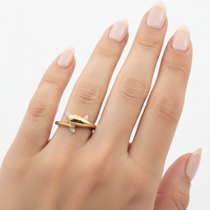 10k Yellow Gold Diamond Setting Dolphin Ring, TDW: 0.014ct SI I