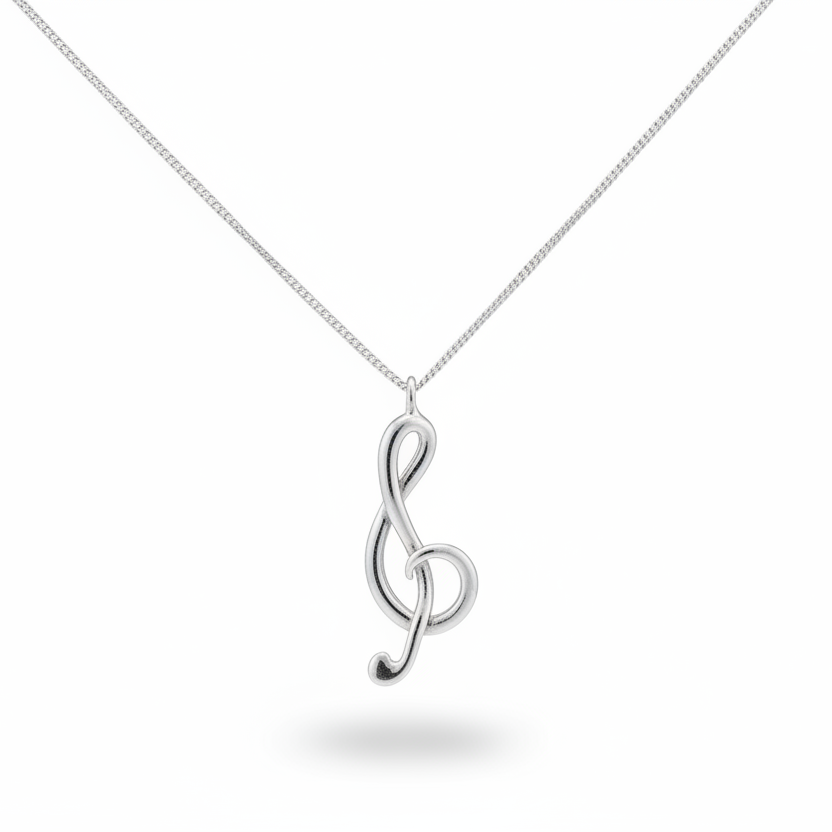 925 Sterling Silver Treble Clef Necklace – Music Note Pendant