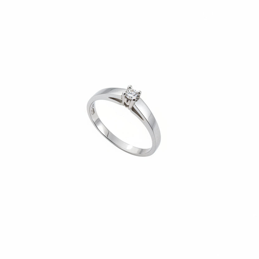 10K White Gold Solitaire Diamond Ring, TDW: 0.045ct, SI H