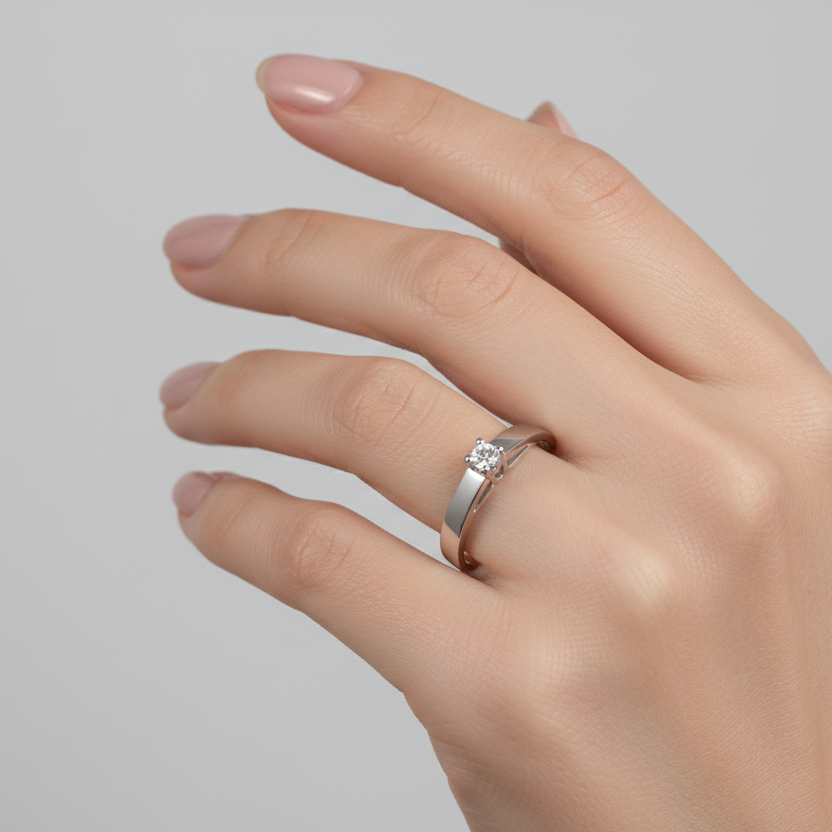 10K White Gold Solitaire Diamond Ring, TDW: 0.045ct, SI H