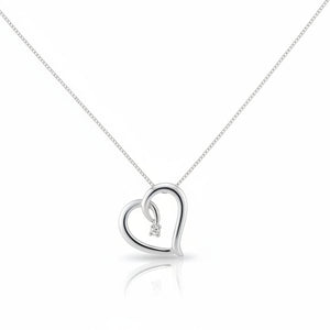 925 Sterling Silver Open Heart Diamond Accent Necklace