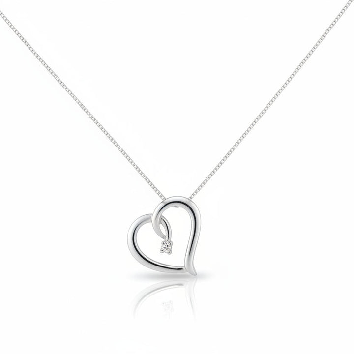 925 Sterling Silver Open Heart Diamond Accent Necklace