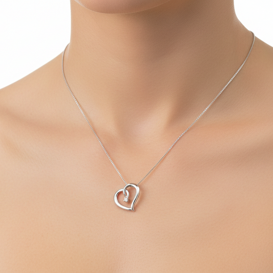 925 Sterling Silver Open Heart Diamond Accent Necklace