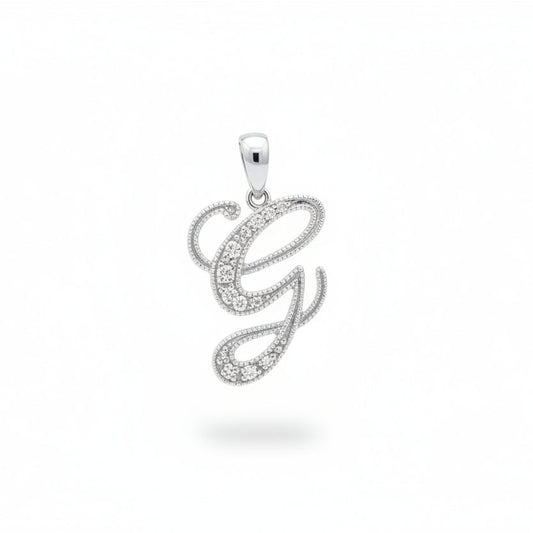 14K White Gold letter "G" Initial Diamond Pendant