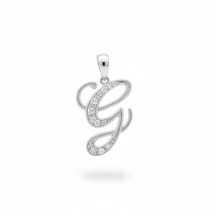 14K White Gold letter "G" Initial Diamond Pendant