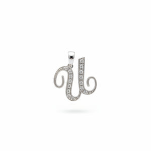 14K White Gold letter "U" Initial Diamond Pendant