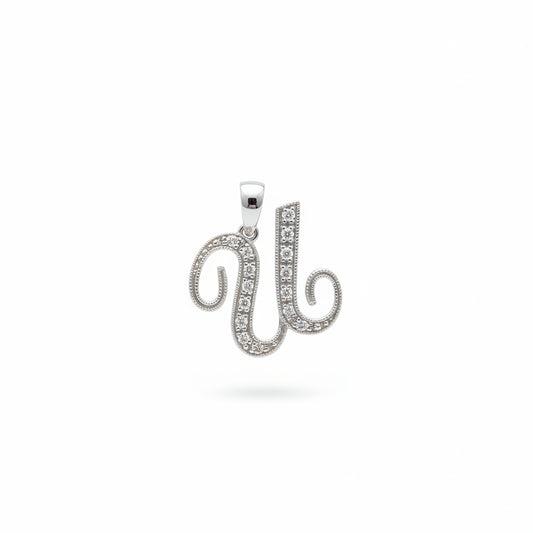14K White Gold letter "U" Initial Diamond Pendant