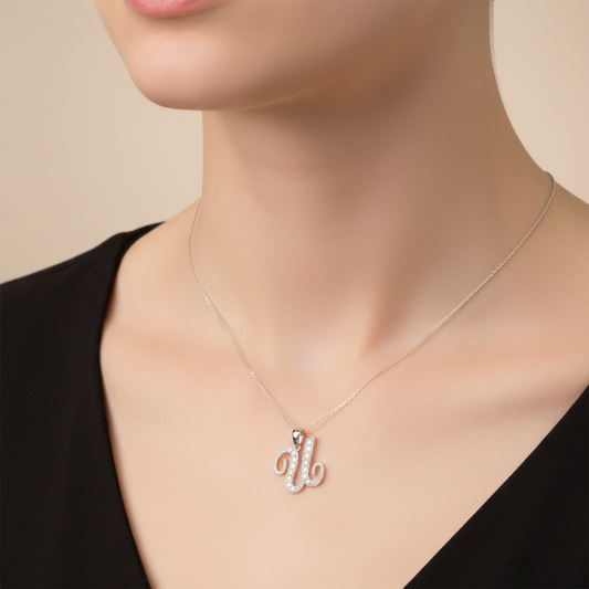 14K White Gold letter "U" Initial Diamond Pendant
