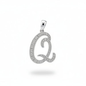 14K White Gold letter "Q" Initial Diamond Pendant