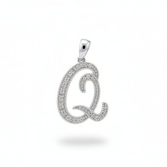 14K White Gold letter "Q" Initial Diamond Pendant