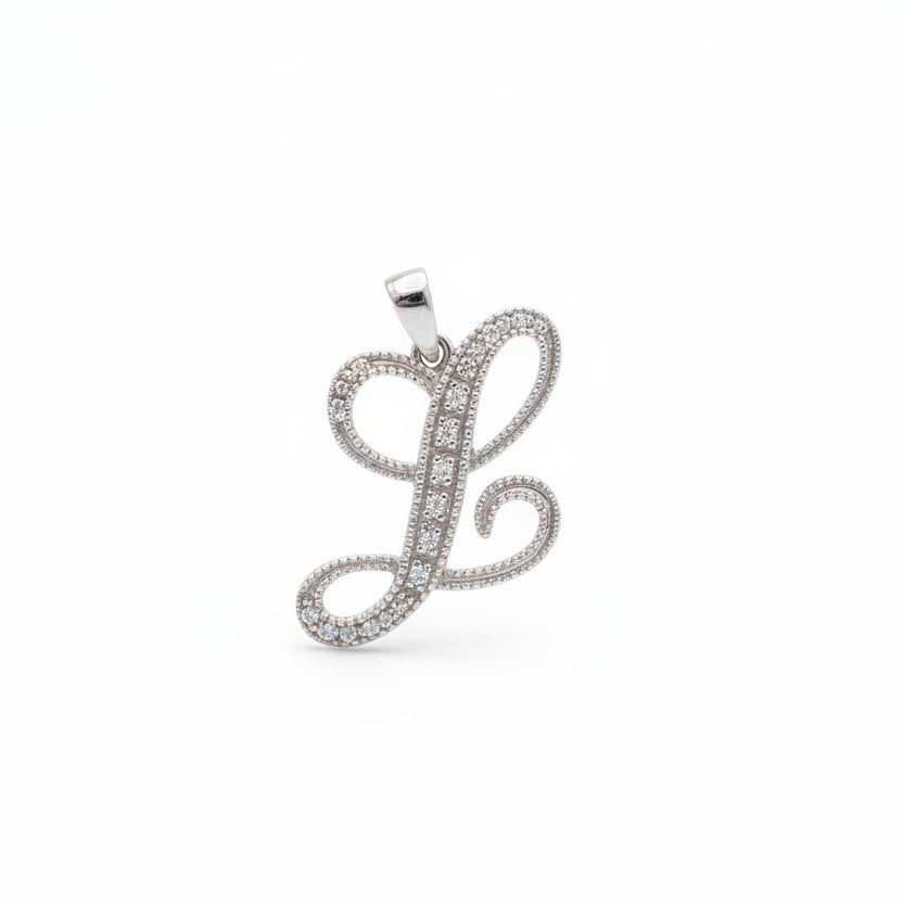 14K White Gold letter "L" Initial Diamond Pendant
