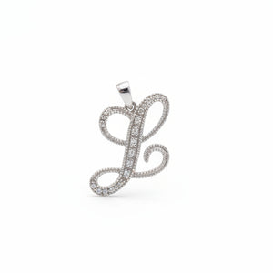 14K White Gold letter "L" Initial Diamond Pendant