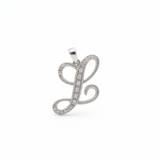 14K White Gold letter "L" Initial Diamond Pendant