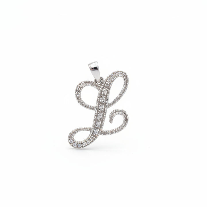 14K White Gold letter "L" Initial Diamond Pendant
