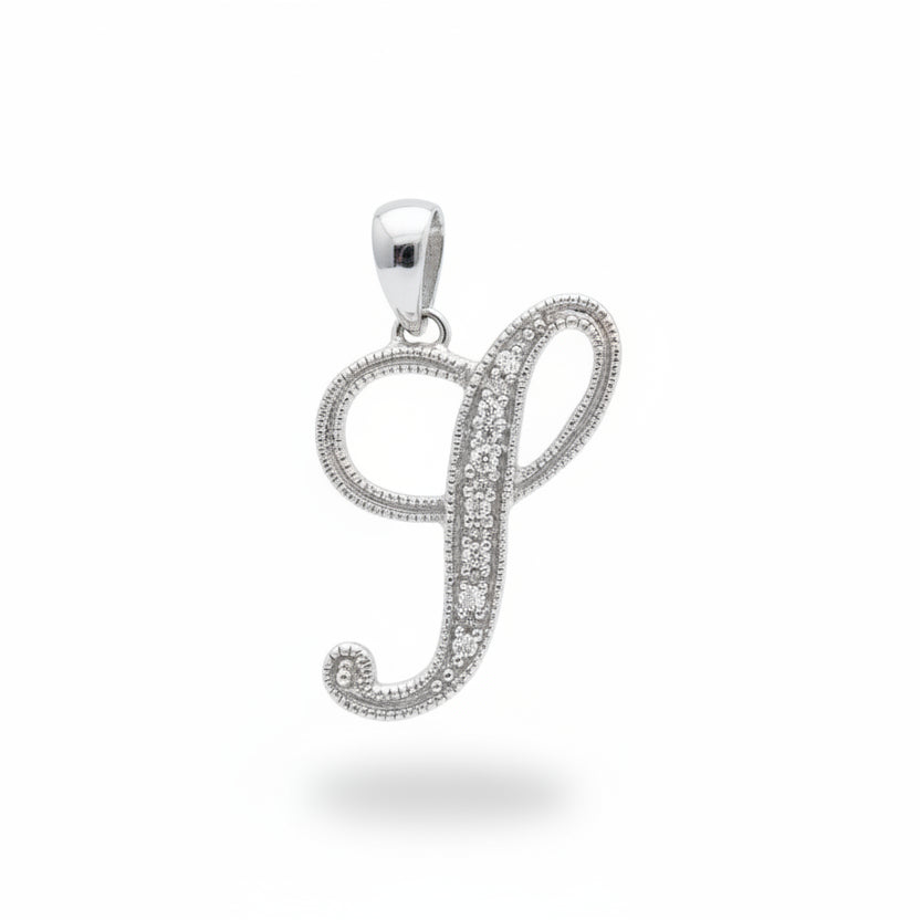 14K White Gold letter "I" Initial Diamond Pendant